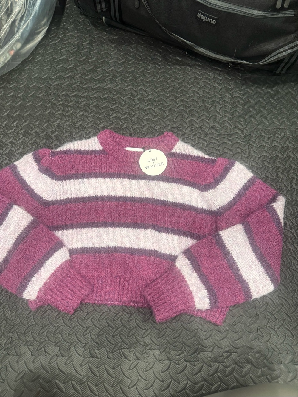 Lost + Wander Magenta and Lavender Striped Crewneck Sweater